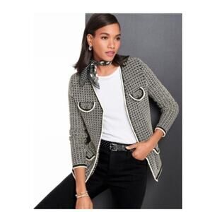 Talbots Tipped Tweed Lady Like blazer Sweater Jacket Size XS